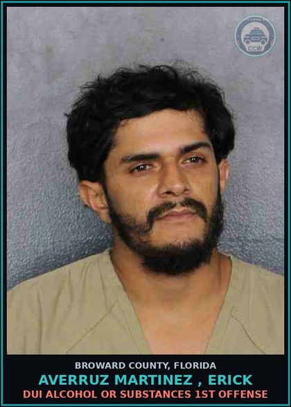 CCW arrest card for AVERRUZ MARTINEZ , ERICK in Broward County: DUI ALCOHOL OR DRUGS  1ST OFFENSE