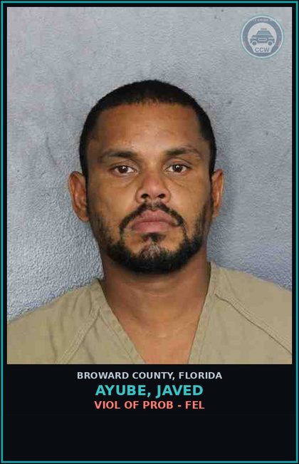 CCW arrest card for AYUBE, JAVED in Broward County: VIOL OF PROB - FEL