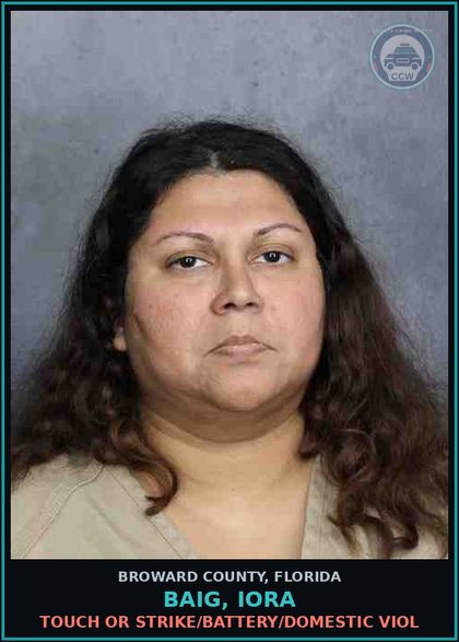 CCW arrest card for BAIG, IORA in Broward County: TOUCH OR STRIKE/BATTERY/DOMESTIC VIOL