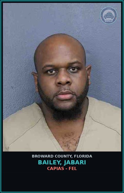 CCW arrest card for BAILEY, JABARI in Broward County: CAPIAS - FEL