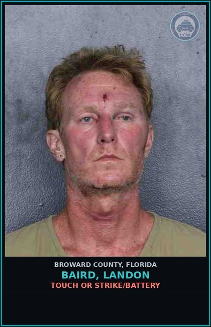 CCW arrest card for BAIRD, LANDON in Broward County: TOUCH OR STRIKE/BATTERY