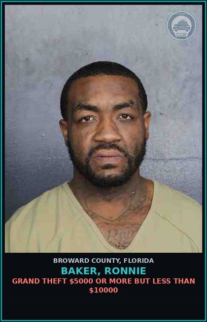 CCW arrest card for BAKER, RONNIE in Broward County: CAPIAS - FEL