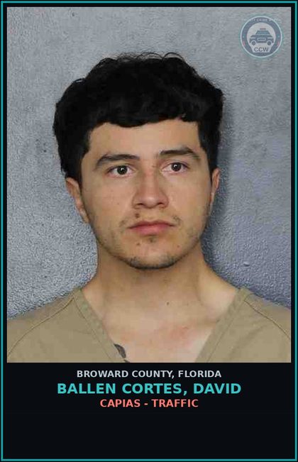 CCW arrest card for BALLEN CORTES, DAVID in Broward County: CAPIAS - TRAFFIC