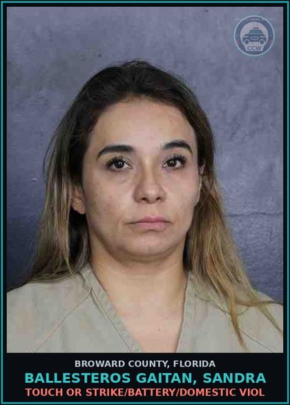 CCW arrest card for BALLESTEROS GAITAN, SANDRA in Broward County: TOUCH OR STRIKE/BATTERY/DOMESTIC VIOL