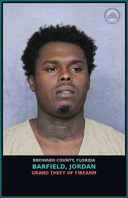 CCW arrest card for BARFIELD, JORDAN in Broward County: POSSESS Canna OVR 20 GRMS/SYNTH CANN OVR 3 GRMS
