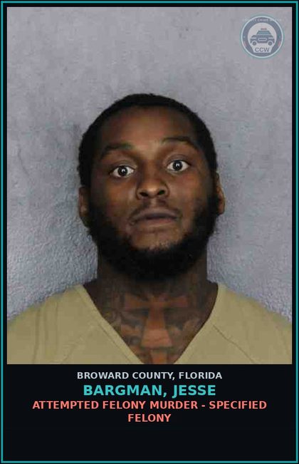 CCW arrest card for BARGMAN, JESSE in Broward County: GRAND THEFT OF FIREARM