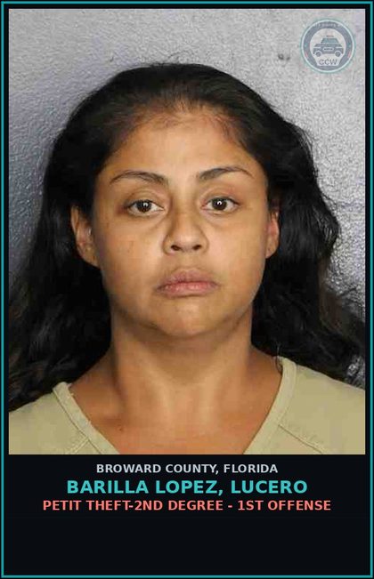 CCW arrest card for BARILLA LOPEZ, LUCERO in Broward County: PETIT THEFT-2ND DEGREE - 1ST OFFENSE