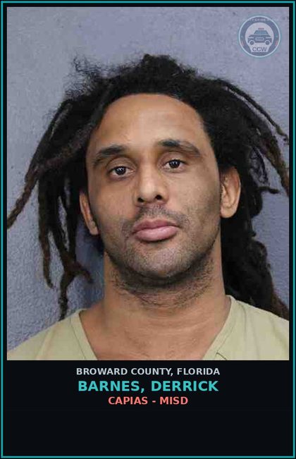 CCW arrest card for BARNES, DERRICK in Broward County: CAPIAS - MISD