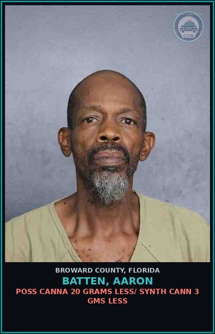 CCW arrest card for BATTEN, AARON in Broward County: DRUG PARAPHERNALIA-MANUFACTURE OR DELIVER