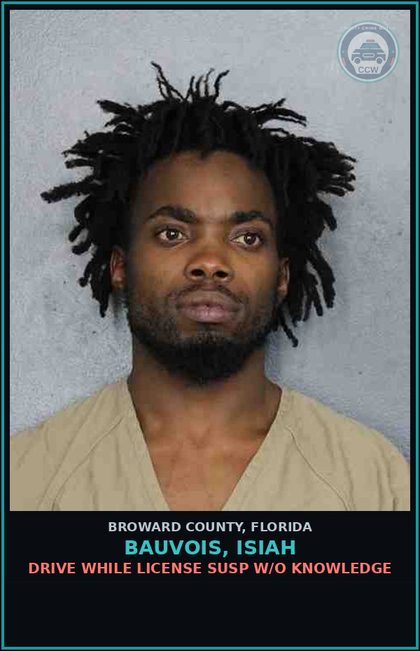 CCW arrest card for BAUVOIS, ISIAH in Broward County: DRIVE WHILE LICENSE SUSP W/O KNOWLEDGE
