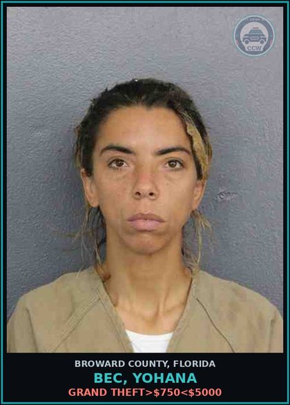 CCW arrest card for BEC, YOHANA in Broward County: GRAND THEFT>$750<$5000