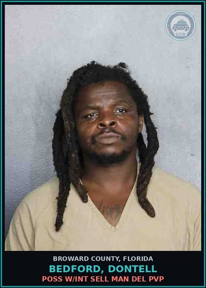 CCW arrest card for BEDFORD, DONTELL in Broward County: POSS W/INT SELL MAN DEL PVP