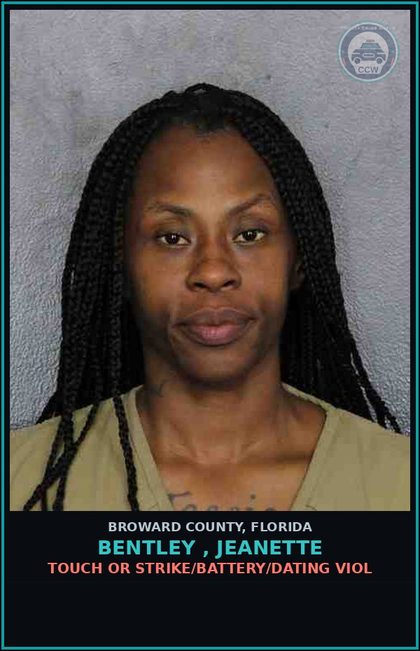 CCW arrest card for BENTLEY , JEANETTE in Broward County: TOUCH OR STRIKE/BATTERY/DATING VIOL