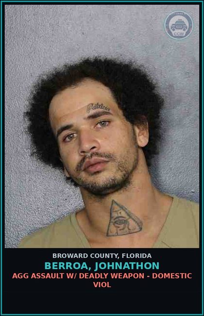 CCW arrest card for BERROA, JOHNATHON in Broward County: AGG ASSAULT W/ DEADLY WEAPON - DOMESTIC VIOL