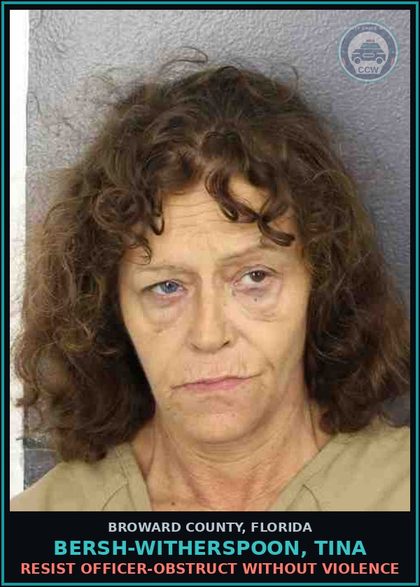 CCW arrest card for BERSH-WITHERSPOON, TINA in Broward County: RESIST OFFICER-OBSTRUCT WITHOUT VIOLENCE