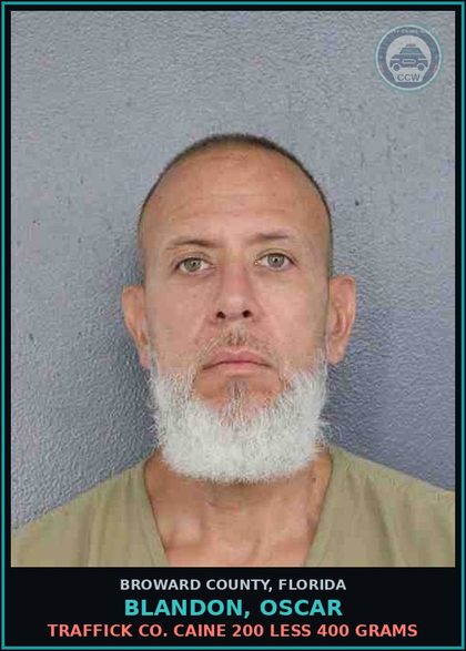 CCW arrest card for BLANDON, OSCAR in Broward County: TRAFFICK COCAINE 200 LESS 400 GRAMS