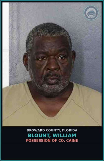 CCW arrest card for BLOUNT, WILLIAM in Broward County: POSSESS Canna OVR 20 GRMS/SYNTH CANN OVR 3 GRMS