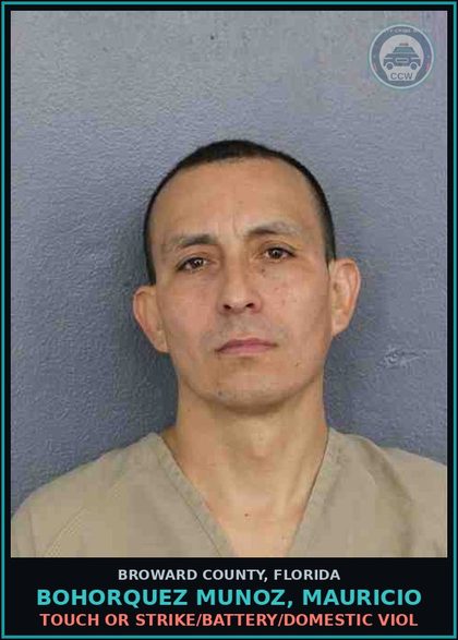 CCW arrest card for BOHORQUEZ MUNOZ, MAURICIO in Broward County: TOUCH OR STRIKE/BATTERY/DOMESTIC VIOL