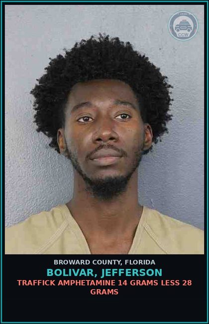 CCW arrest card for BOLIVAR, JEFFERSON in Broward County: POSSESSION contr substance W/O PRESCRIPTION
