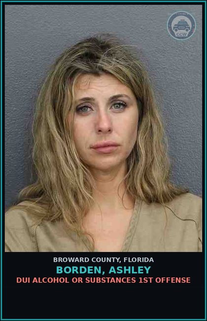 CCW arrest card for BORDEN, ASHLEY in Broward County: DUI ALCOHOL OR DRUGS  1ST OFFENSE