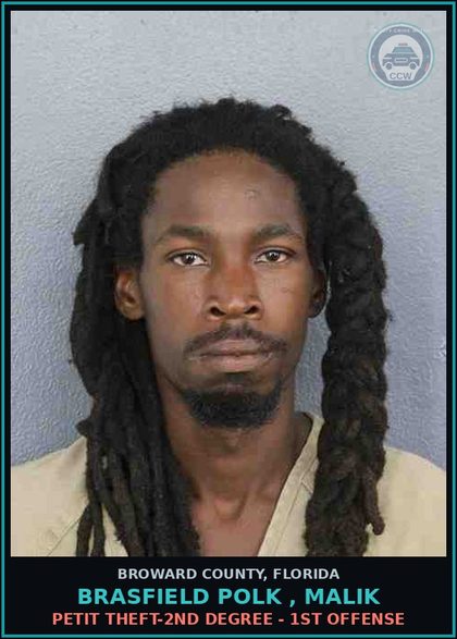 CCW arrest card for BRASFIELD POLK , MALIK in Broward County: PETIT THEFT-2ND DEGREE - 1ST OFFENSE