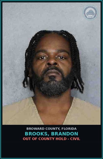 CCW arrest card for BROOKS, BRANDON in Broward County: OUT OF COUNTY HOLD - CIVIL