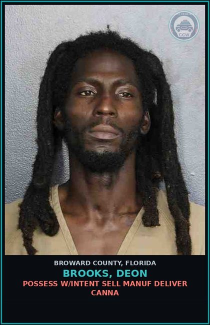 CCW arrest card for BROOKS, DEON in Broward County: POSSESS W/INTENT SELL MANUF DELIVER Canna
