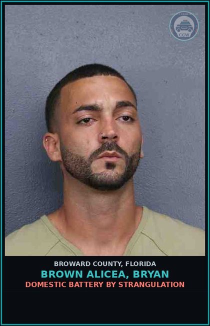 CCW arrest card for BROWN ALICEA, BRYAN in Broward County: DOMESTIC BATTERY BY STRANGULATION