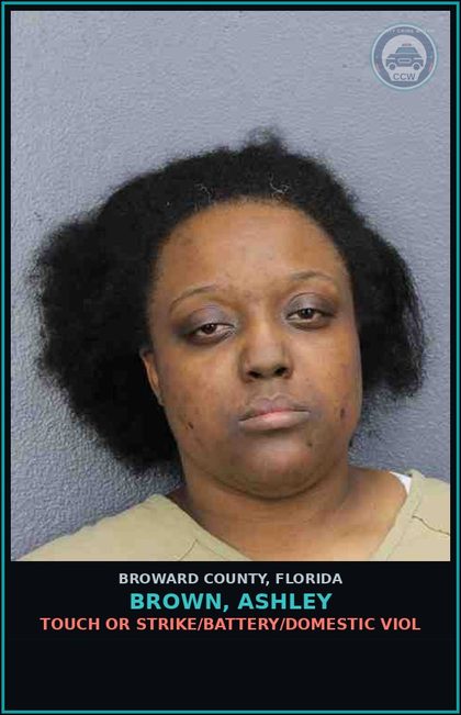 CCW arrest card for BROWN, ASHLEY in Broward County: TOUCH OR STRIKE/BATTERY/DOMESTIC VIOL