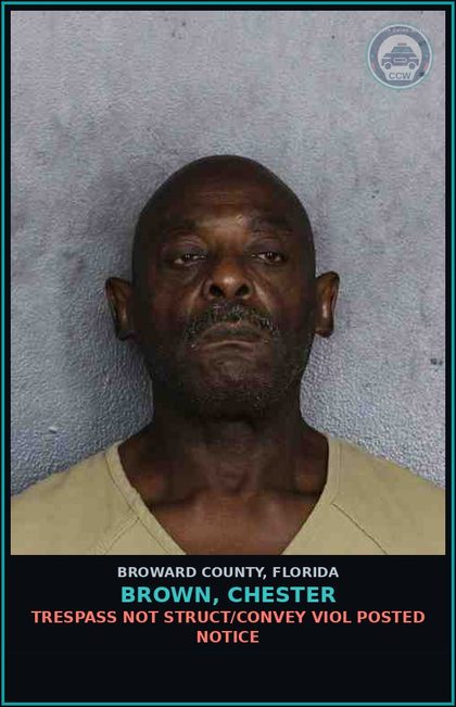 CCW arrest card for BROWN, CHESTER in Broward County: TRESPASS NOT STRUCT/CONVEY VIOL POSTED NOTICE