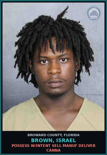 CCW arrest card for BROWN, ISRAEL in Broward County: POSSESS W/INTENT SELL MANUF DELIVER Canna