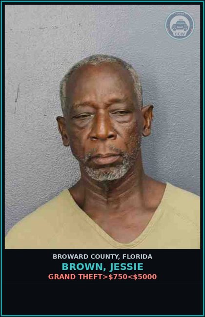 CCW arrest card for BROWN, JESSIE in Broward County: GRAND THEFT>$750<$5000