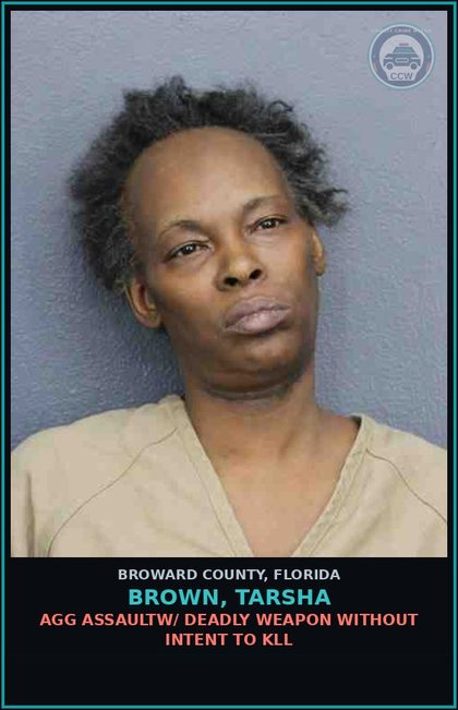 CCW arrest card for BROWN, TARSHA in Broward County: AGG ASSAULTW/ DEADLY WEAPON WITHOUT INTENT TO KILL