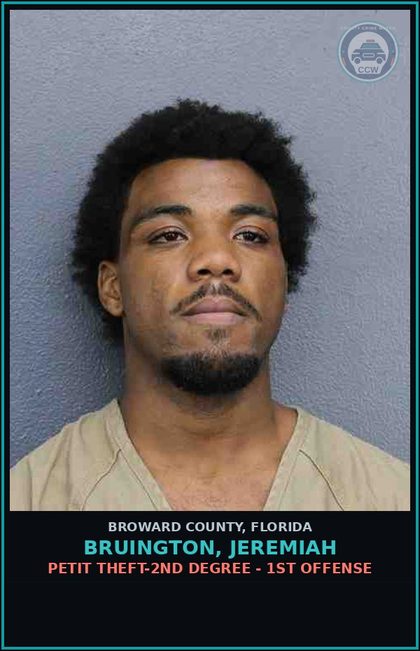 CCW arrest card for BRUINGTON, JEREMIAH in Broward County: DISOBEY STOP/YIELD SIGN       