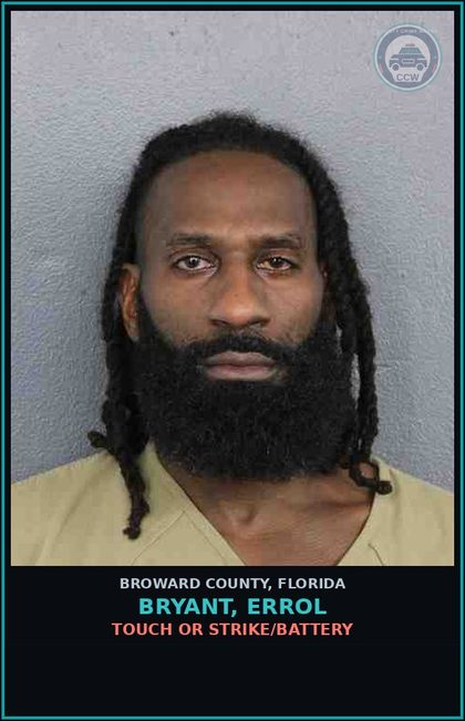 CCW arrest card for BRYANT, ERROL in Broward County: DISORDERLY INTOXICATION-PUBLIC PLACE CAUSE DISTURB