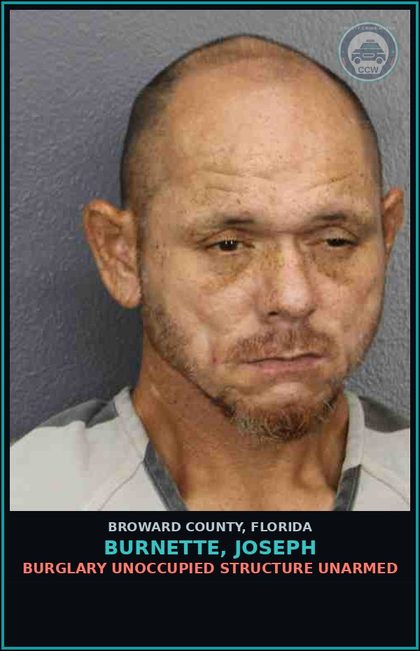 CCW arrest card for BURNETTE, JOSEPH in Broward County: POSSESSION OF Methamp