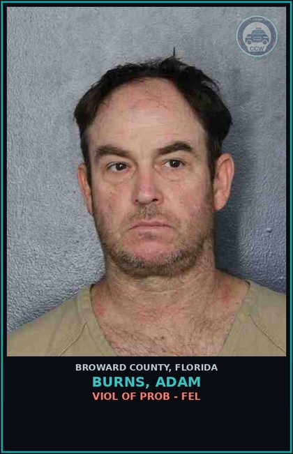 CCW arrest card for BURNS, ADAM in Broward County: VIOL OF PROB - FEL