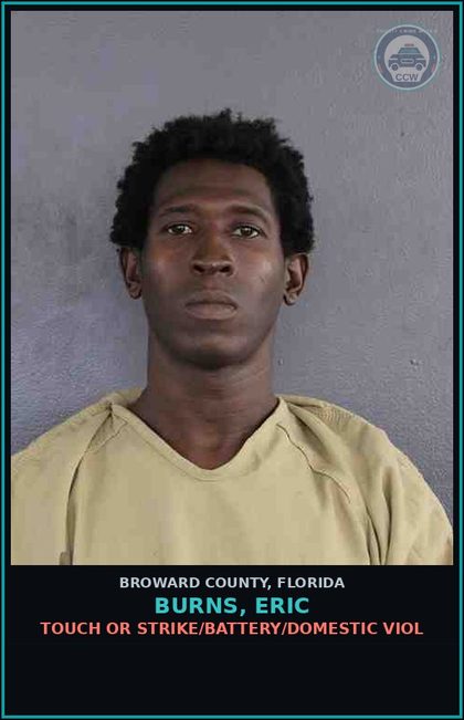 CCW arrest card for BURNS, ERIC in Broward County: TOUCH OR STRIKE/BATTERY/DOMESTIC VIOL