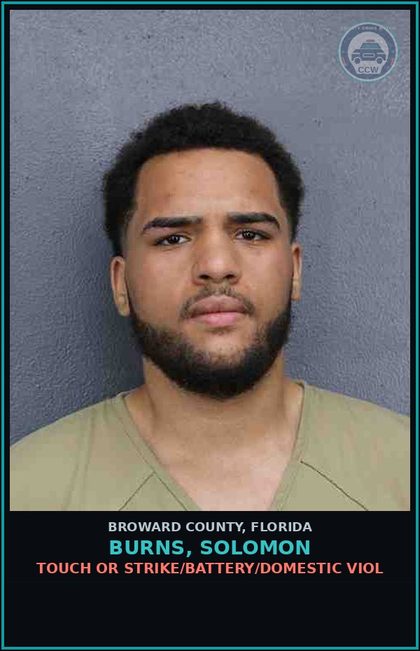 CCW arrest card for BURNS, SOLOMON in Broward County: TOUCH OR STRIKE/BATTERY/DOMESTIC VIOL