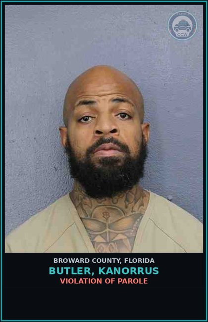 CCW arrest card for BUTLER, KANORRUS in Broward County: VIOLATION OF PAROLE