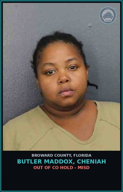 CCW arrest card for BUTLER MADDOX, CHENIAH in Broward County: OUT OF CO HOLD - MISD