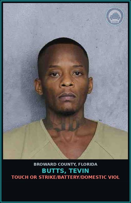 CCW arrest card for BUTTS, TEVIN in Broward County: TOUCH OR STRIKE/BATTERY/DOMESTIC VIOL