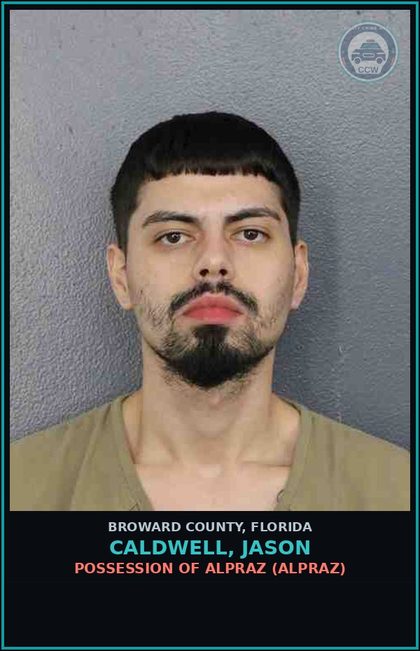 CCW arrest card for CALDWELL, JASON in Broward County: POSSESSION OF ALPRAZ (XANAX)