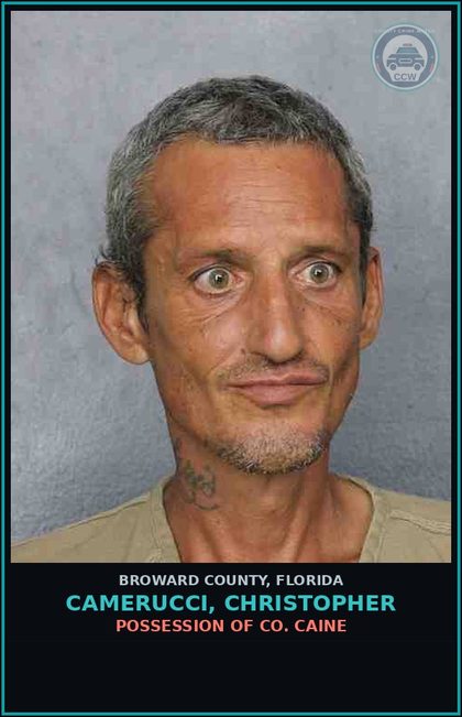 CCW arrest card for CAMERUCCI, CHRISTOPHER in Broward County: POSSESSION OF COCAINE