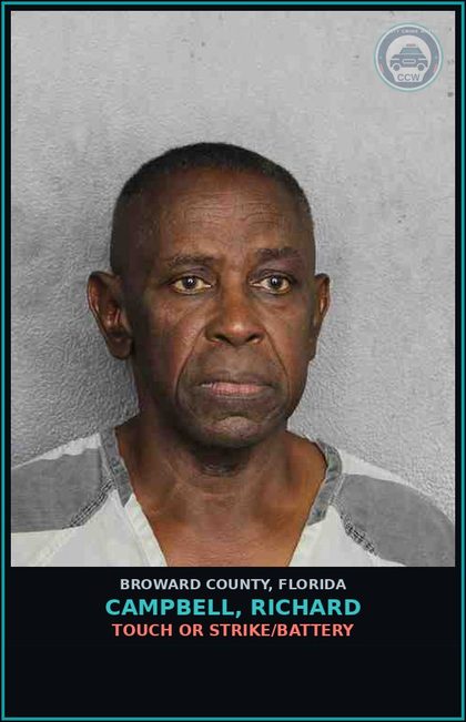 CCW arrest card for CAMPBELL, RICHARD in Broward County: TAMPERING W/WITNESS WITHHOLD TESTIMONY/INFO IN MM PROCEEDING