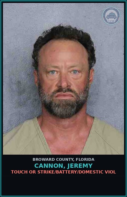 CCW arrest card for CANNON, JEREMY in Broward County: TOUCH OR STRIKE/BATTERY/DOMESTIC VIOL