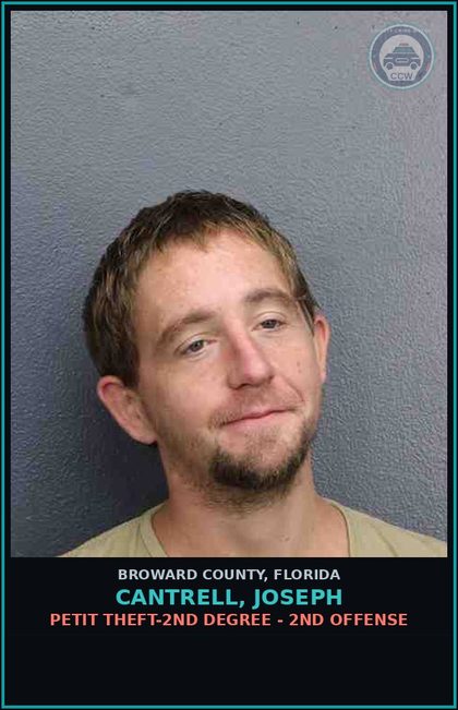 CCW arrest card for CANTRELL, JOSEPH in Broward County: PETIT THEFT-2ND DEGREE - 2ND OFFENSE