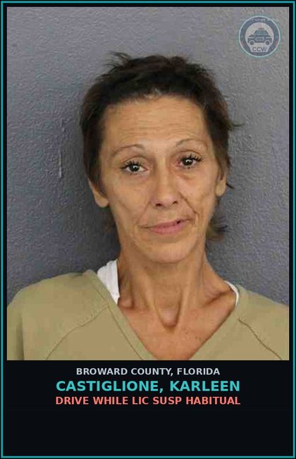 CCW arrest card for CASTIGLIONE, KARLEEN in Broward County: DRIVE WHILE LIC SUSP HABITUAL