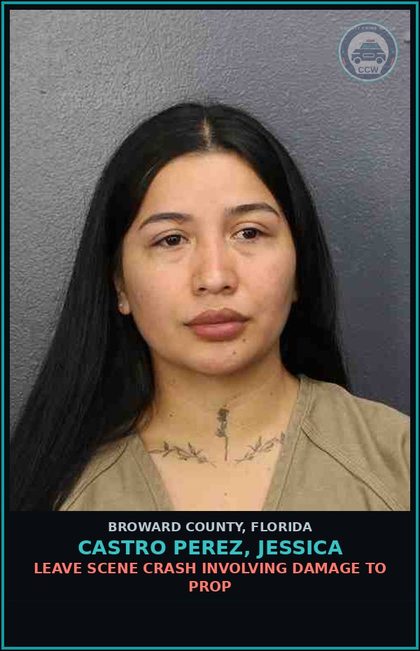 CCW arrest card for CASTRO PEREZ, JESSICA in Broward County: LEAVE SCENE CRASH INVOLVING DAMAGE TO PROP
