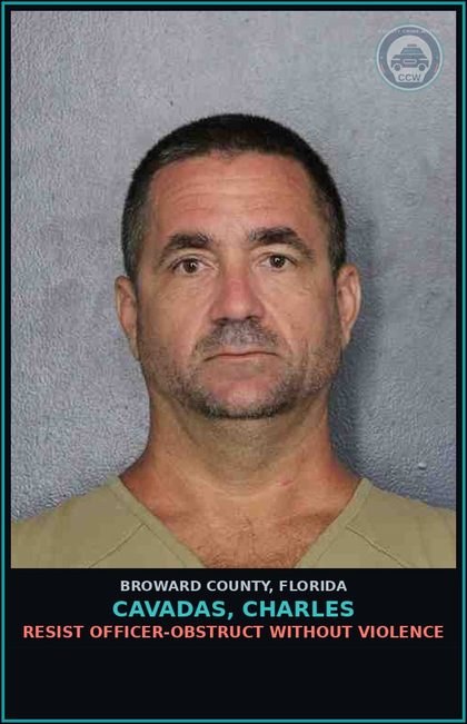 CCW arrest card for CAVADAS, CHARLES in Broward County: LICENSE NOT CARRIED/EXHIBIT   